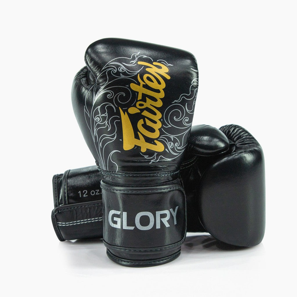 Bokshandschoenen Fairtex x Glory BGVG3 Zwart-zilver-Combat Arena
