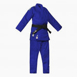 Judopak blauw Adidas J730 Champion III IJF slanke strepen Italië