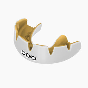 Paradenti Opro Instant Custom-Fit per apparecchio Bianco-oro-Combat Arena