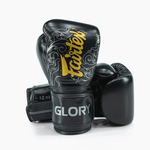 Bokshandschoenen Fairtex x Glory BGVG3 Zwart-zilver-Combat Arena