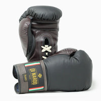 Bokshandschoenen Di Nardo met zwart-bourgondische veters 14 oz