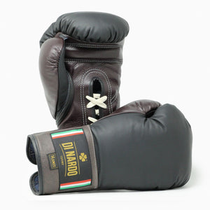 Bokshandschoenen Di Nardo met zwart-bourgondische veters 14 oz