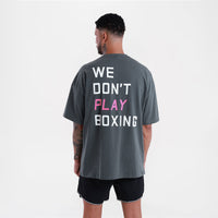 T-shirt Boxraw We Don't Play Boxing Oversize Grigio-rosa-Combat Arena